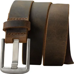 Titanium Wide Pin Brown Distressed Leather Belt by Nickel Smart®