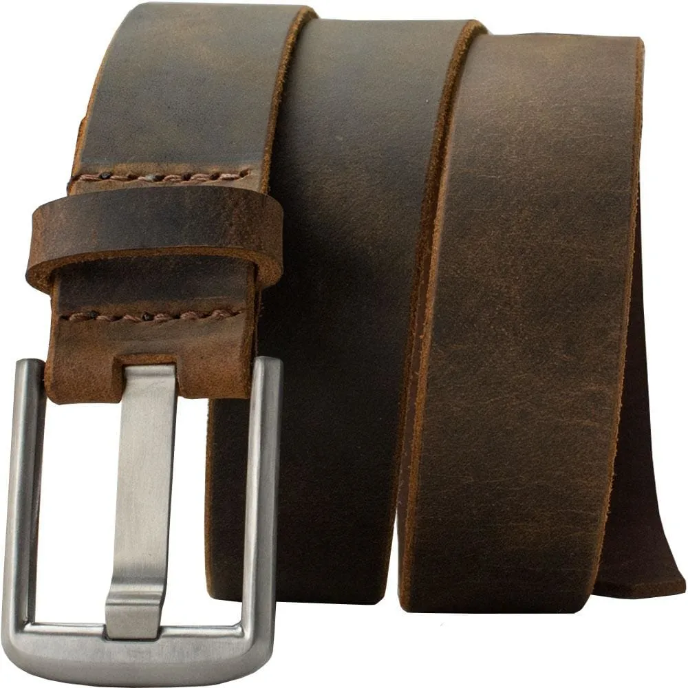 Titanium Wide Pin Brown Distressed Leather Belt by Nickel Smart®