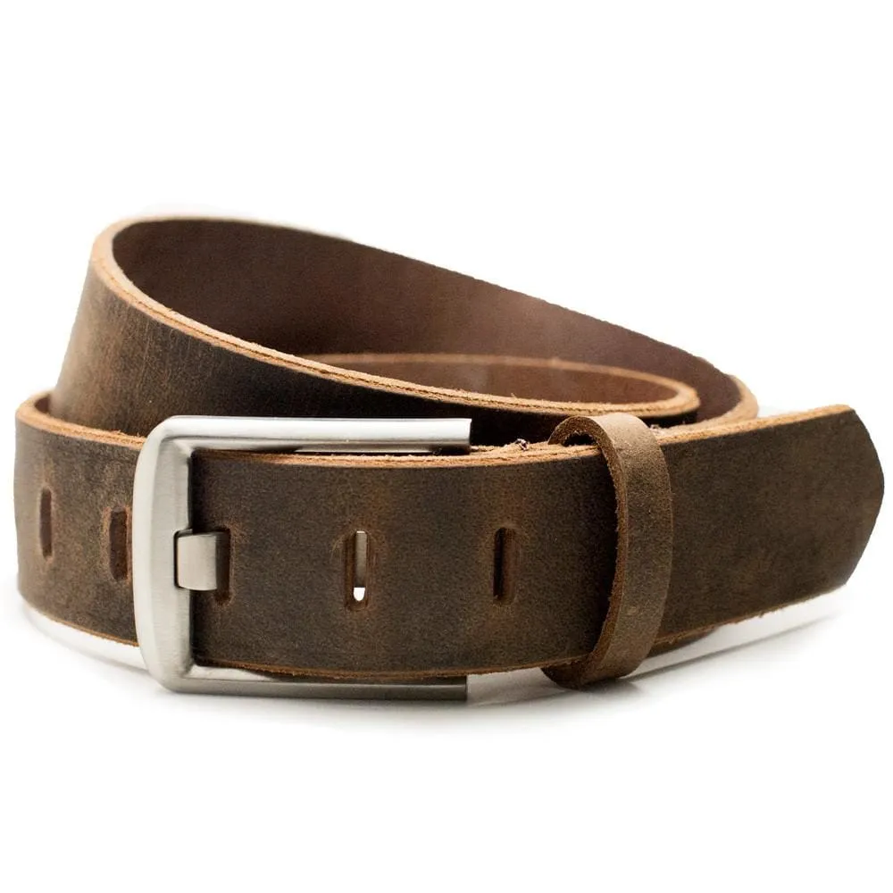 Titanium Wide Pin Brown Distressed Leather Belt by Nickel Smart®