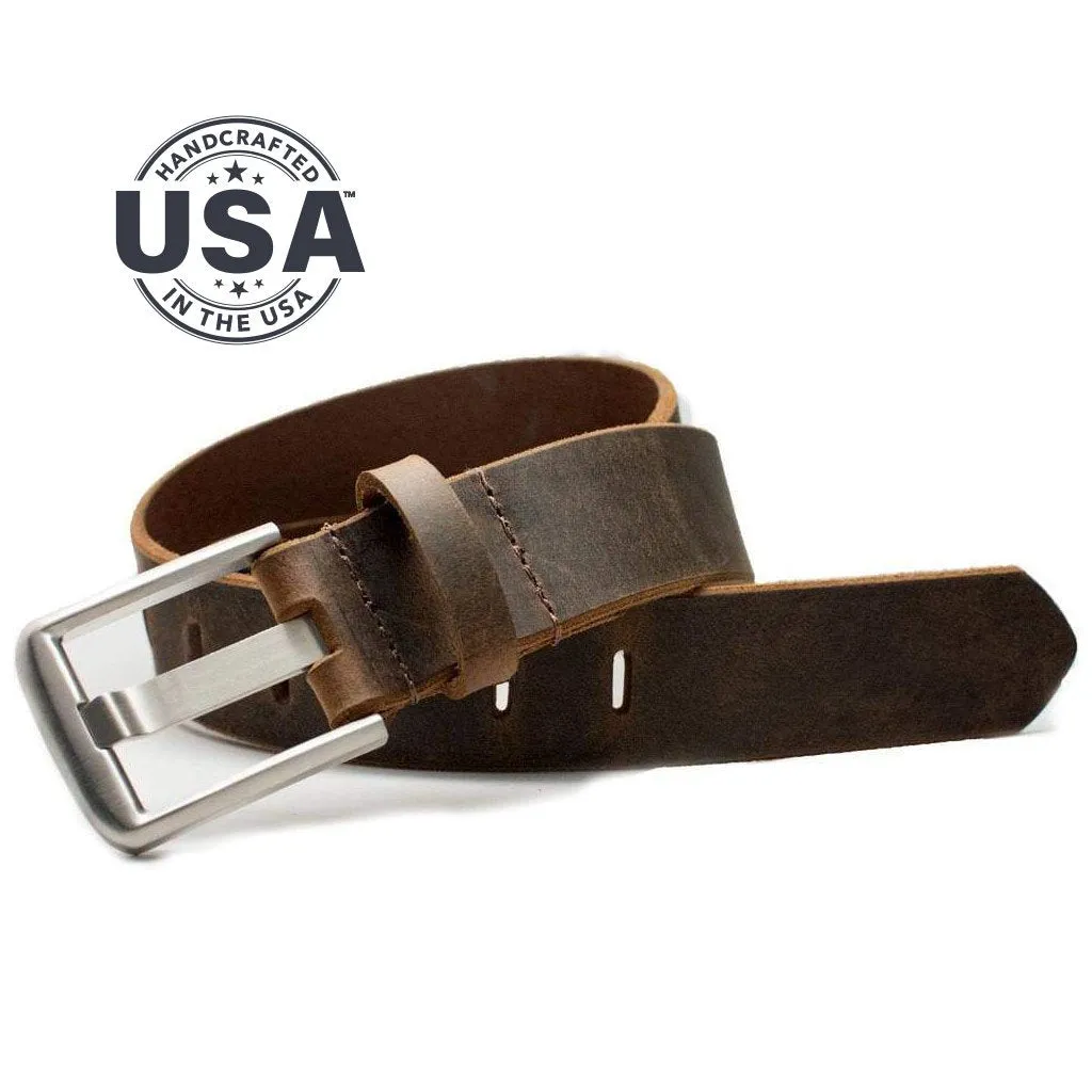 Titanium Wide Pin Brown Distressed Leather Belt by Nickel Smart®