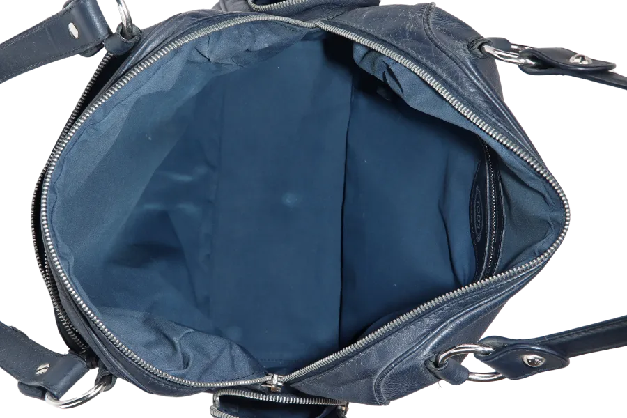 TODS T-BAG DARK BLUE FULL LEATHER WITH DUST COVER