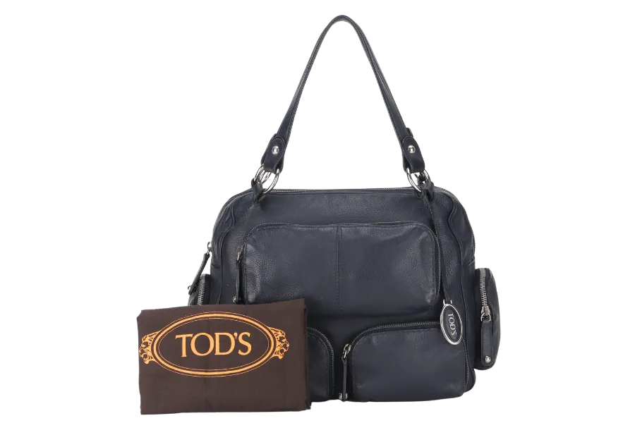 TODS T-BAG DARK BLUE FULL LEATHER WITH DUST COVER