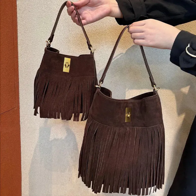 TOGO Cowhide Leather Bag with Tassels