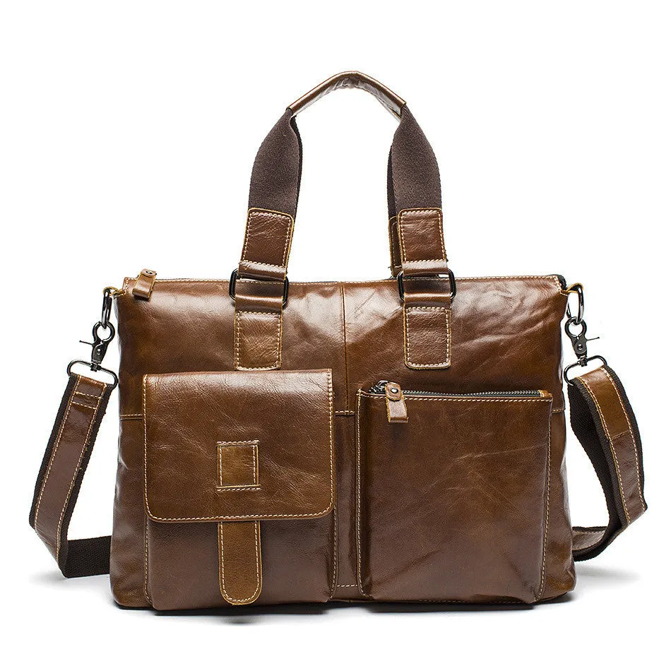 Top Grain Leather Briefcase, Mens Business Leather Briefcase, Men’s Casual Messenger Bag