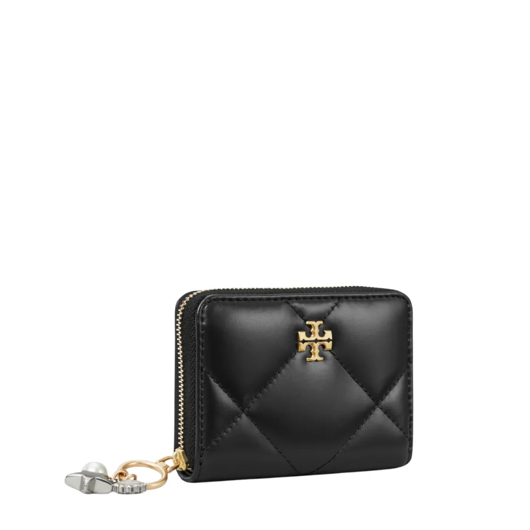 Tory Burch Kira Charm Diamond Quilt Small Zip Around Wallet