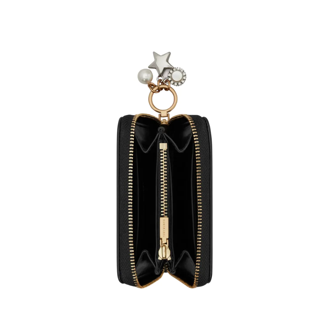 Tory Burch Kira Charm Diamond Quilt Small Zip Around Wallet