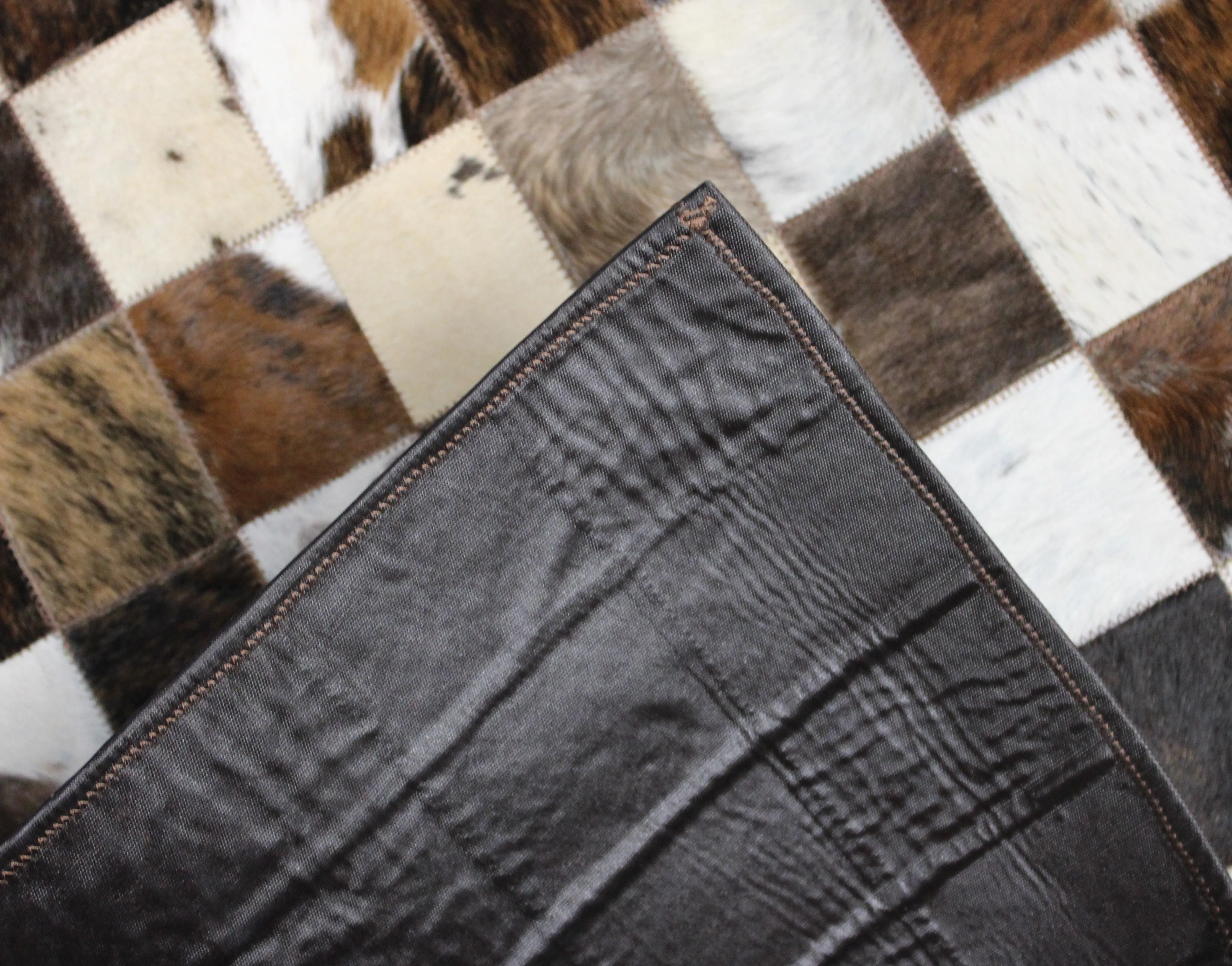 Tricolor Patchwork Cowhide Rug – Size 30 x 27 IN | .76x .68 cm | Premium Cowhide Rug
