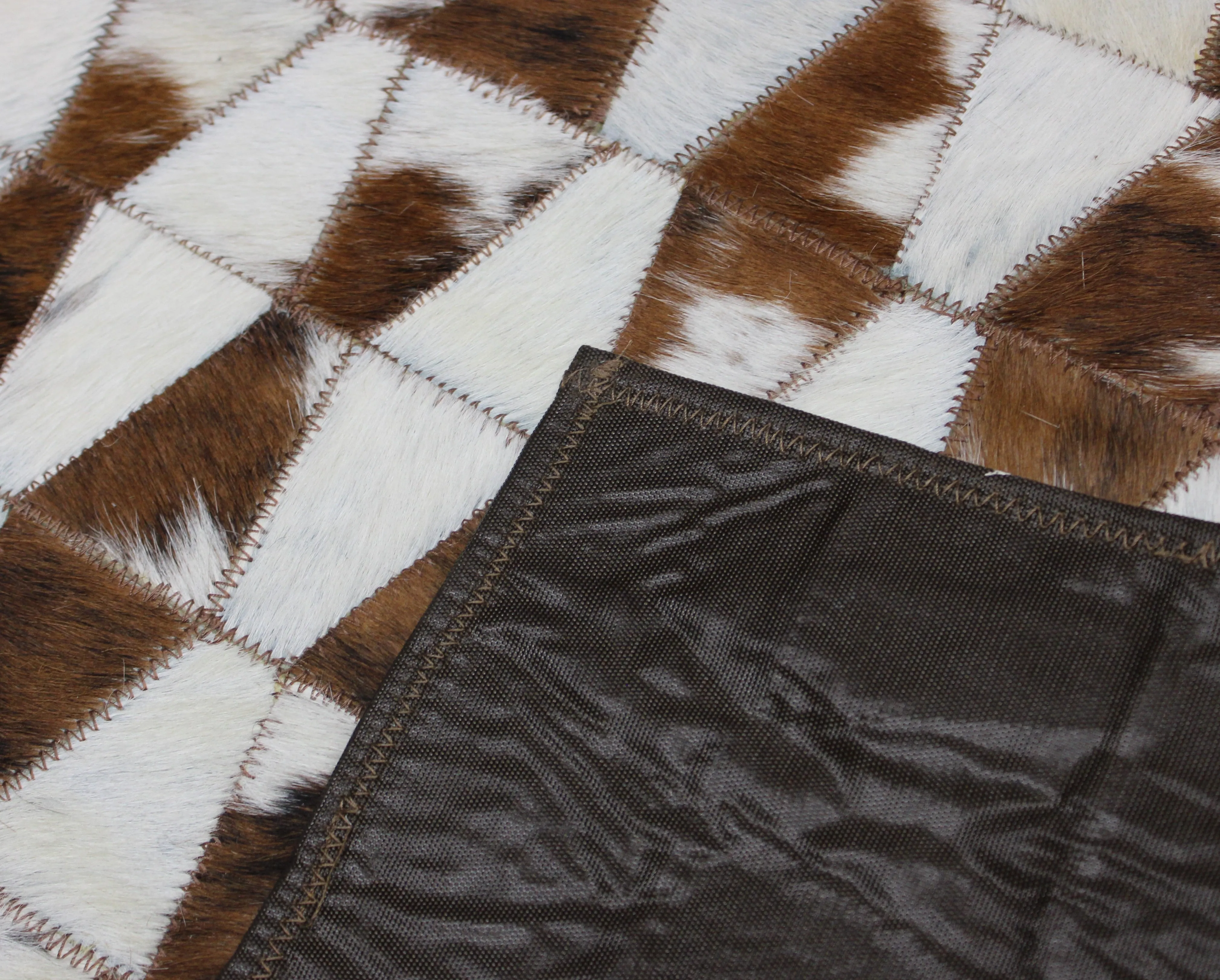 Tricolor Patchwork Cowhide Rug – Size 33 x 30 IN | 84x 76 cm | Premium Cowhide Rug