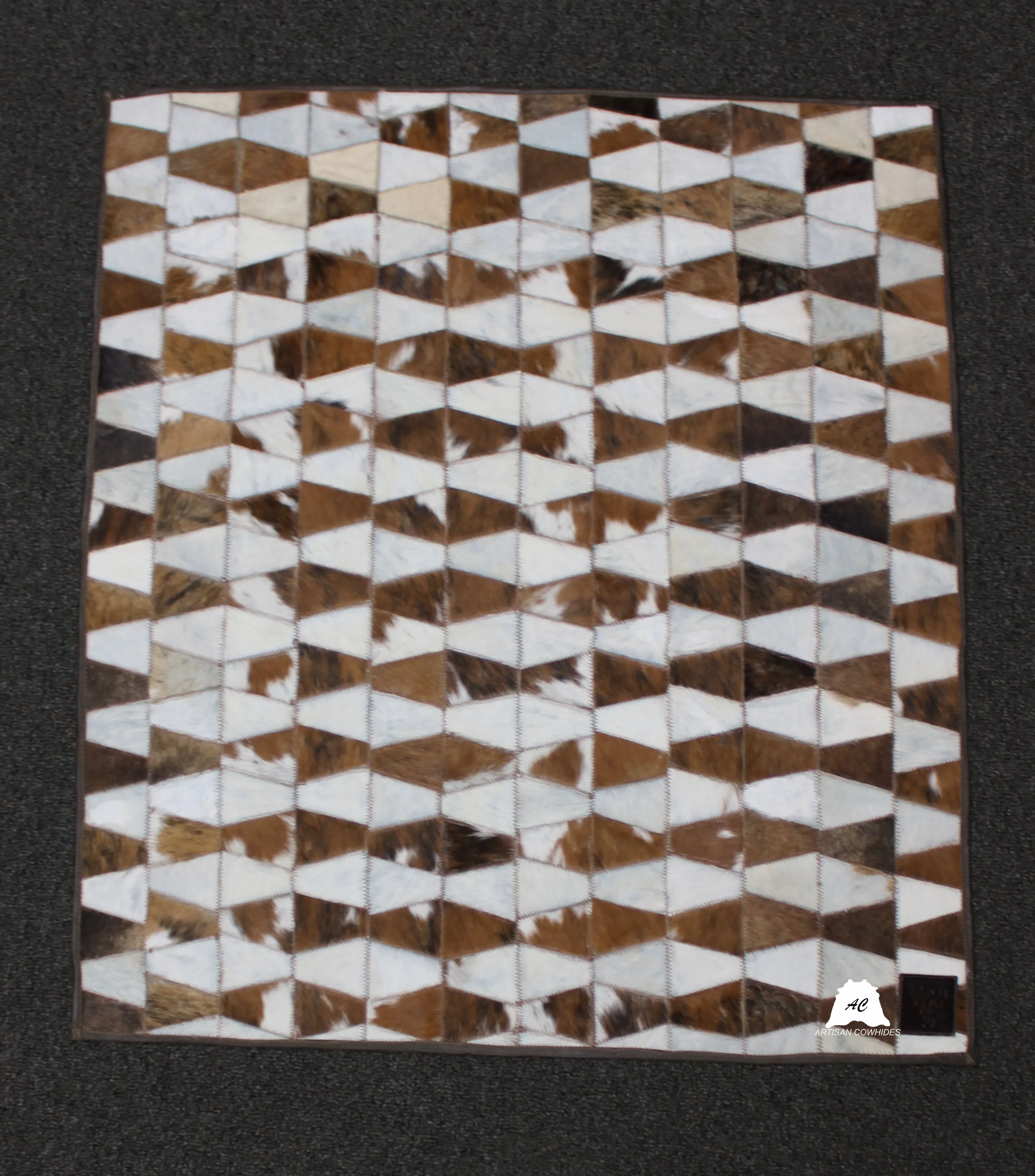 Tricolor Patchwork Cowhide Rug – Size 33 x 30 IN | 84x 76 cm | Premium Cowhide Rug