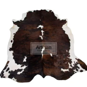 Tricolor White Backbone Cowhide Rug - Size (XL 7' x 6' ft | L 6' x 5'5" ft) | Premium Cowhide Rug