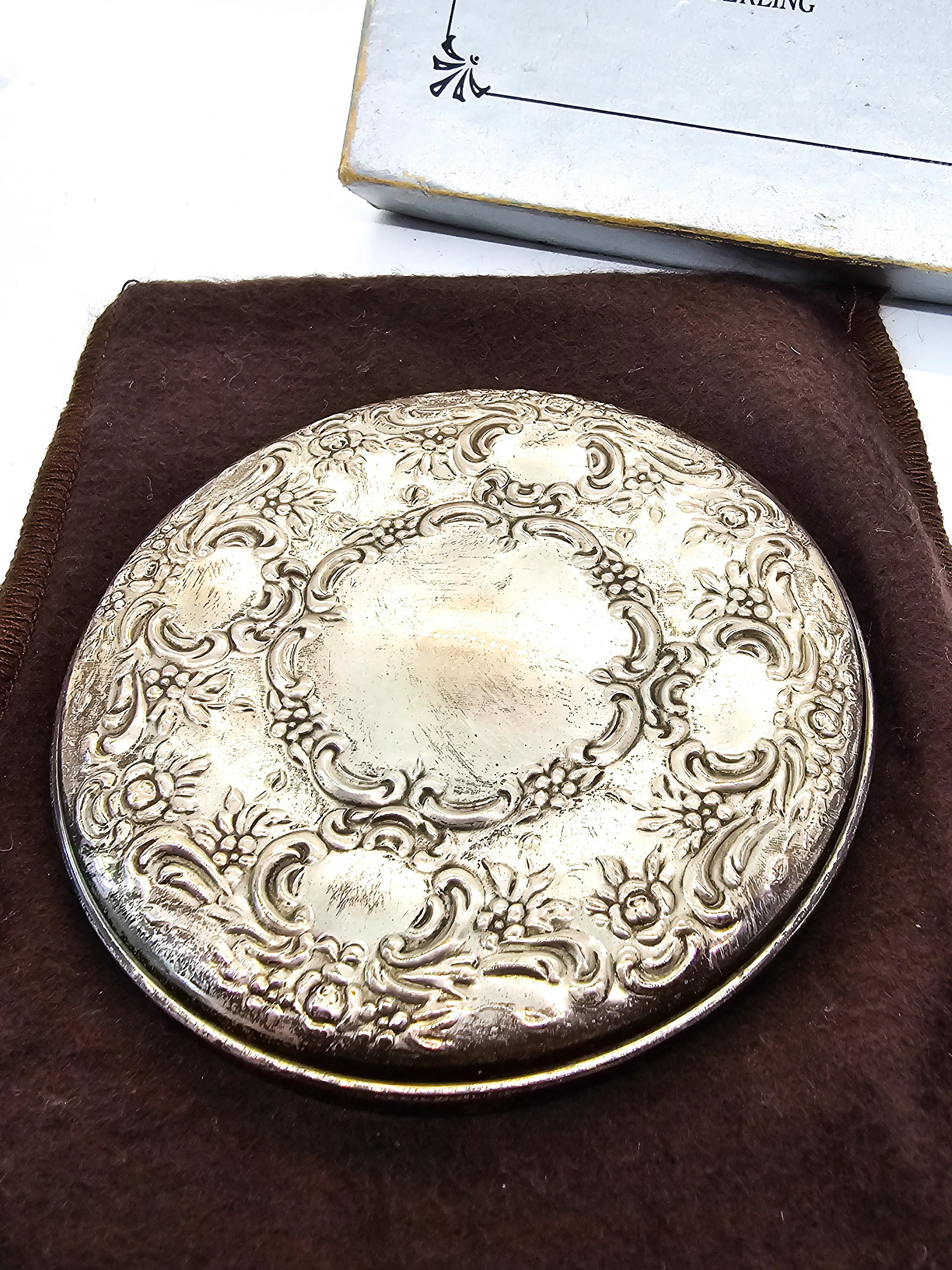 Trowle Vintage Sterling Silver Handheld Mirror original box and bag