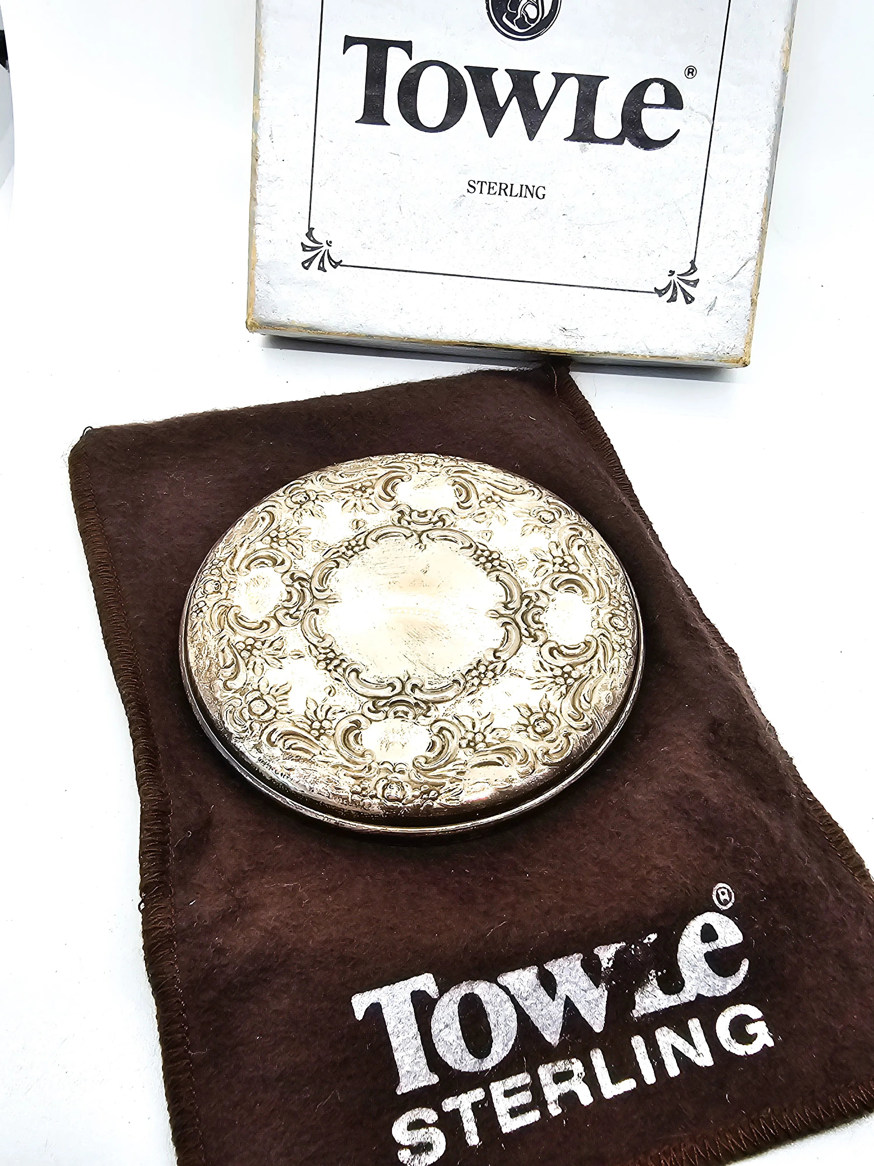 Trowle Vintage Sterling Silver Handheld Mirror original box and bag