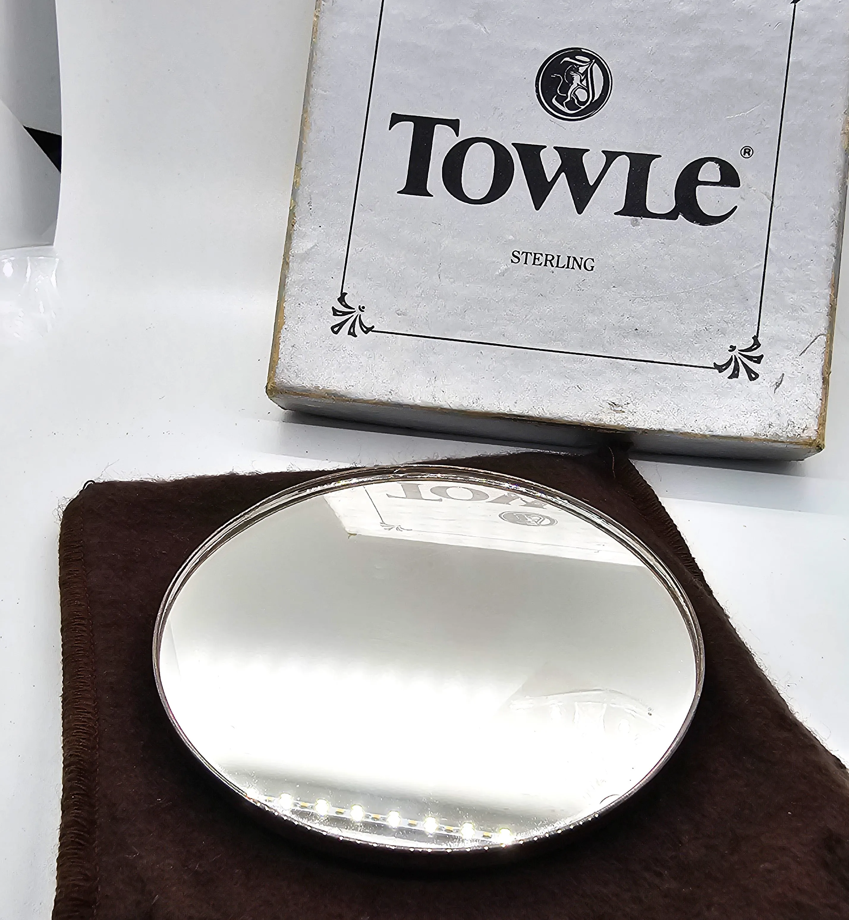 Trowle Vintage Sterling Silver Handheld Mirror original box and bag