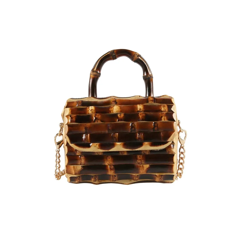 Unique Handmade Natural Wood Rattan Straw Handbag
