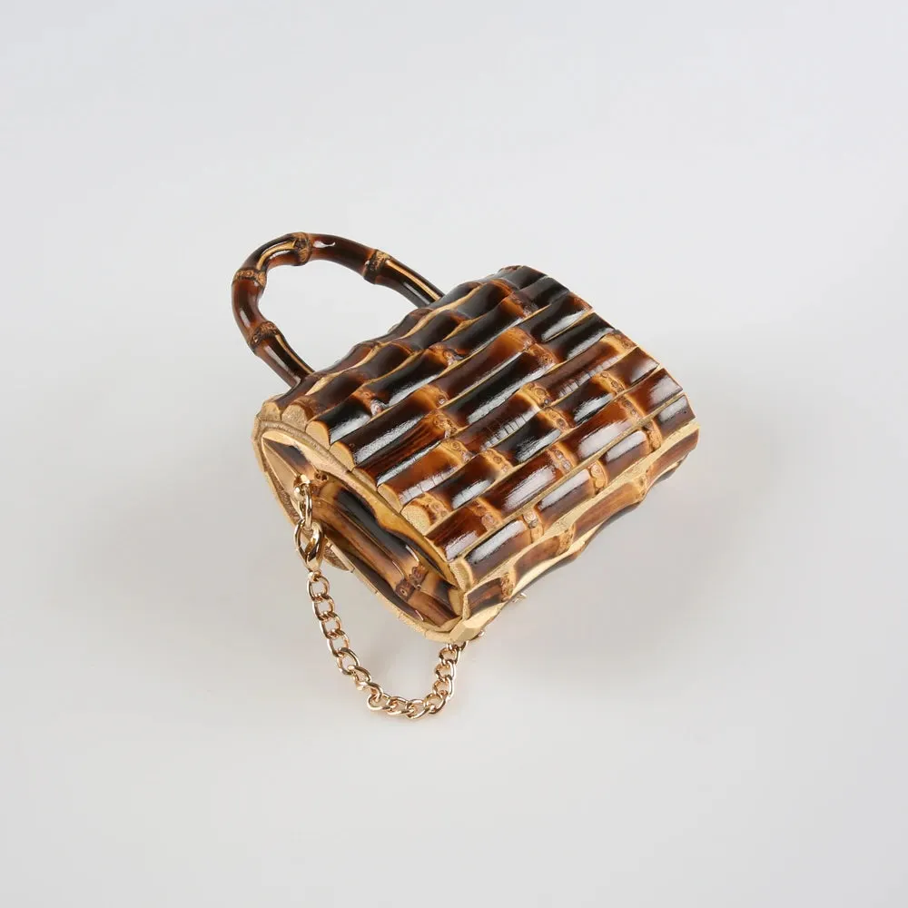 Unique Handmade Natural Wood Rattan Straw Handbag