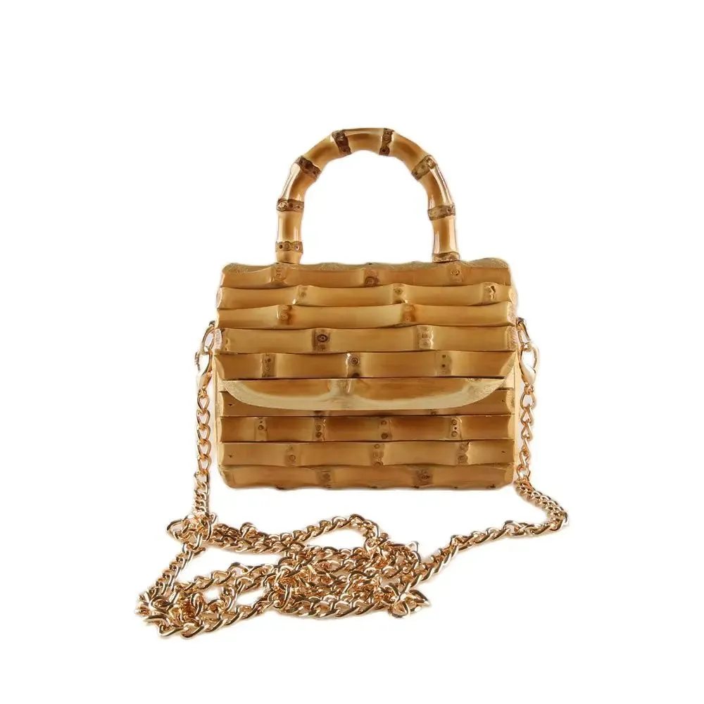 Unique Handmade Natural Wood Rattan Straw Handbag