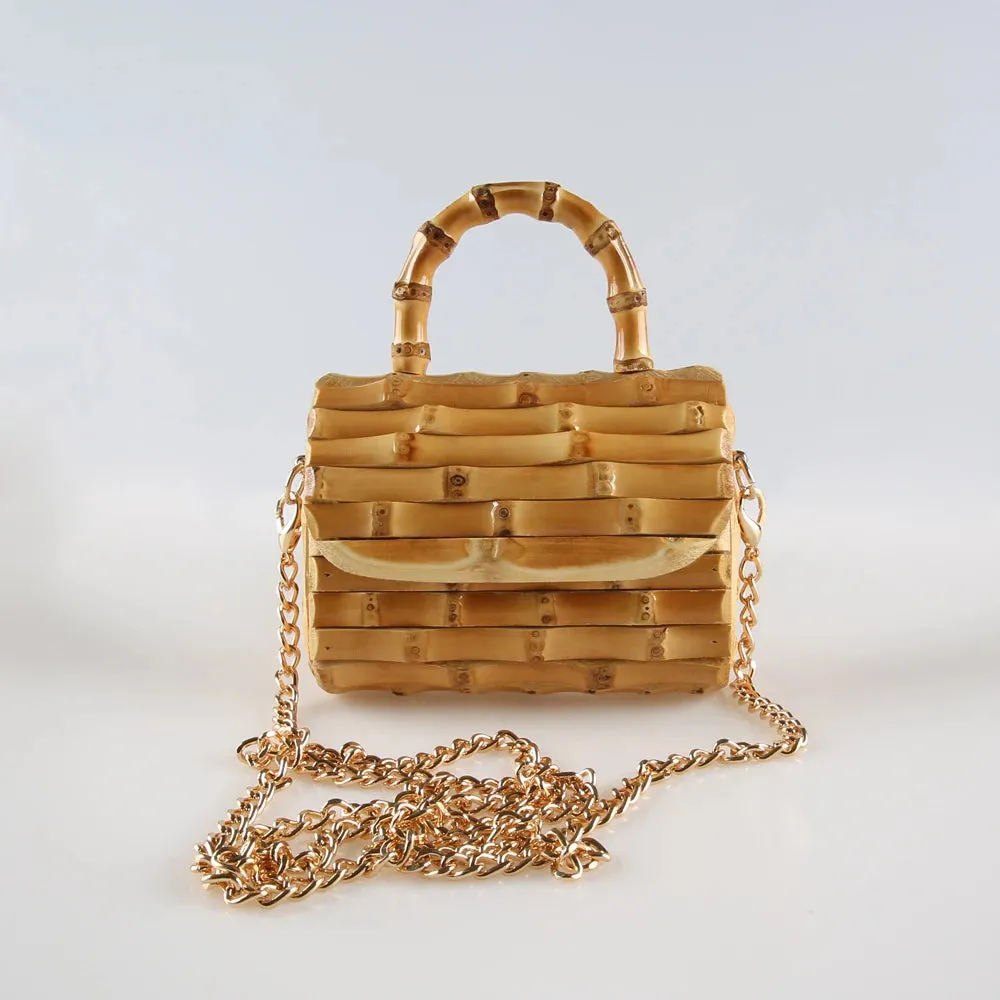 Unique Handmade Natural Wood Rattan Straw Handbag