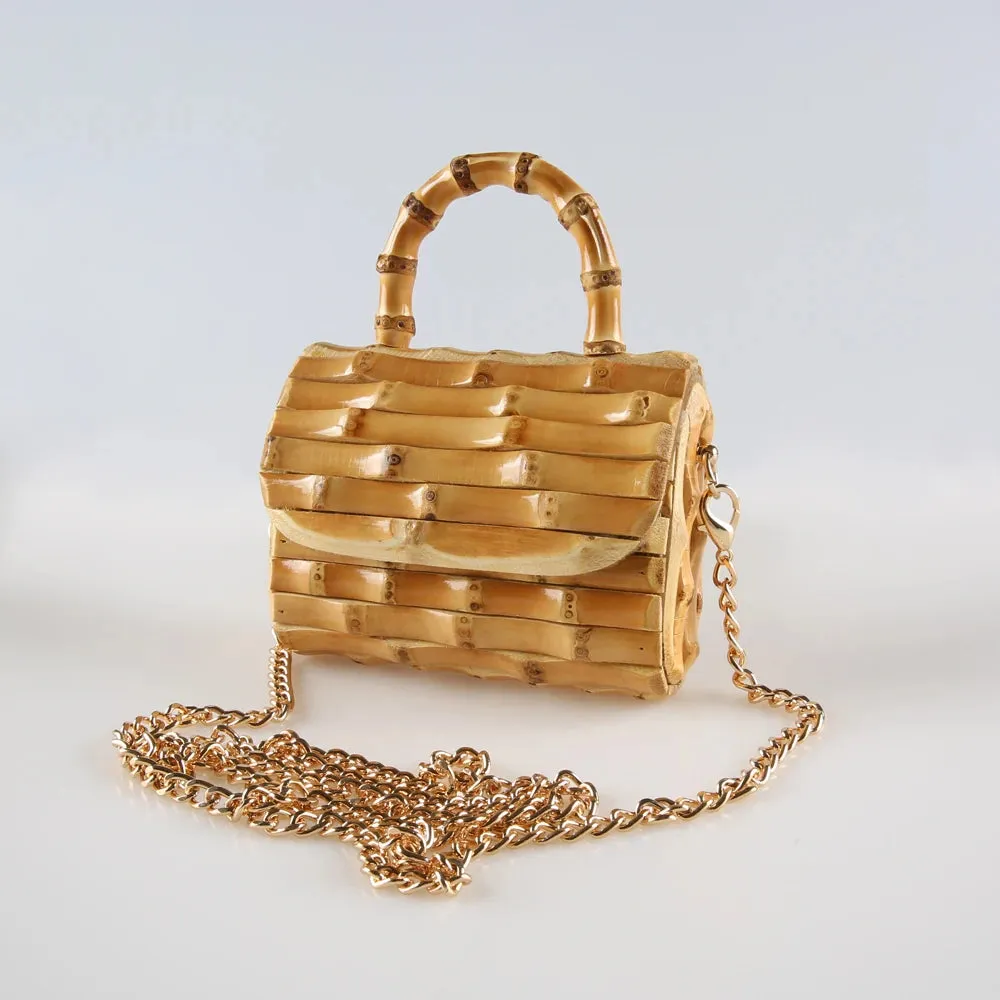 Unique Handmade Natural Wood Rattan Straw Handbag