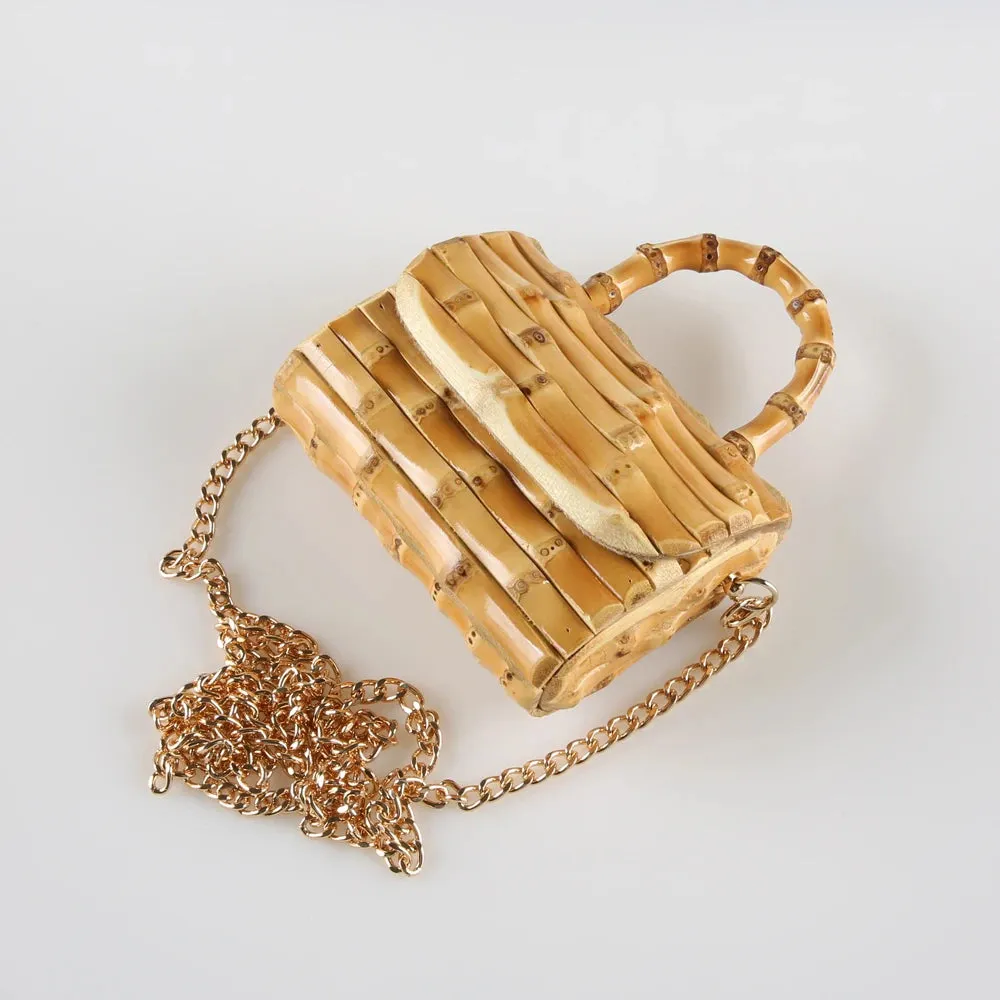 Unique Handmade Natural Wood Rattan Straw Handbag