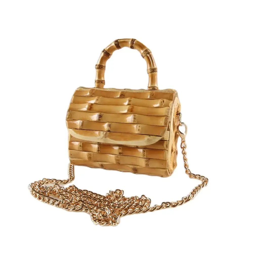 Unique Handmade Natural Wood Rattan Straw Handbag