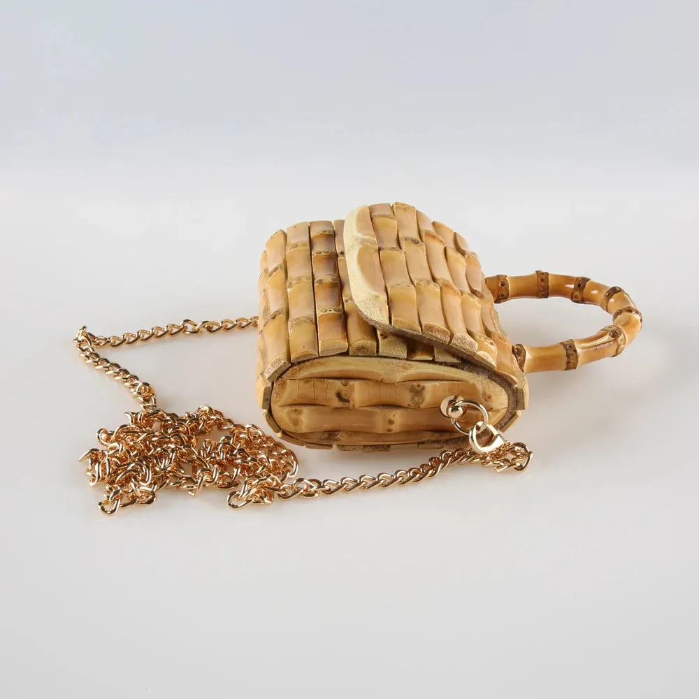 Unique Handmade Natural Wood Rattan Straw Handbag