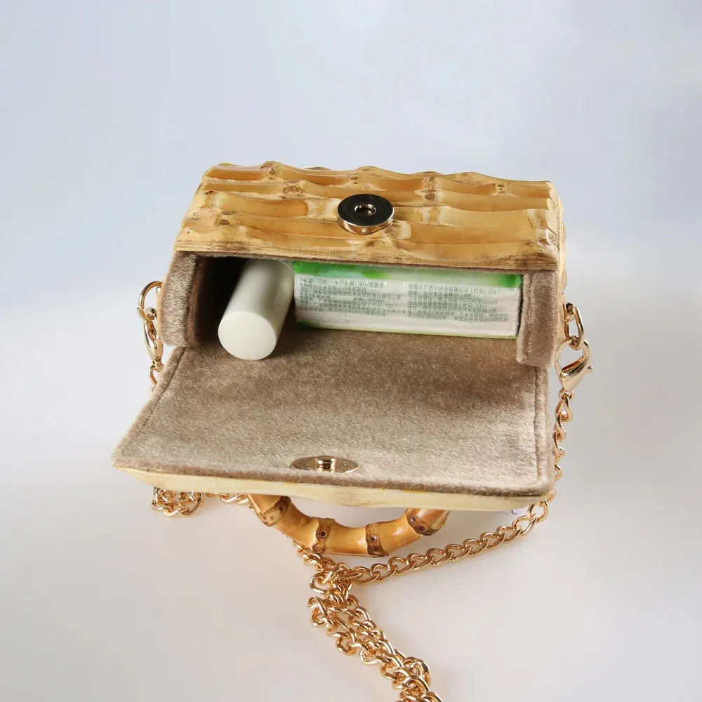 Unique Handmade Natural Wood Rattan Straw Handbag