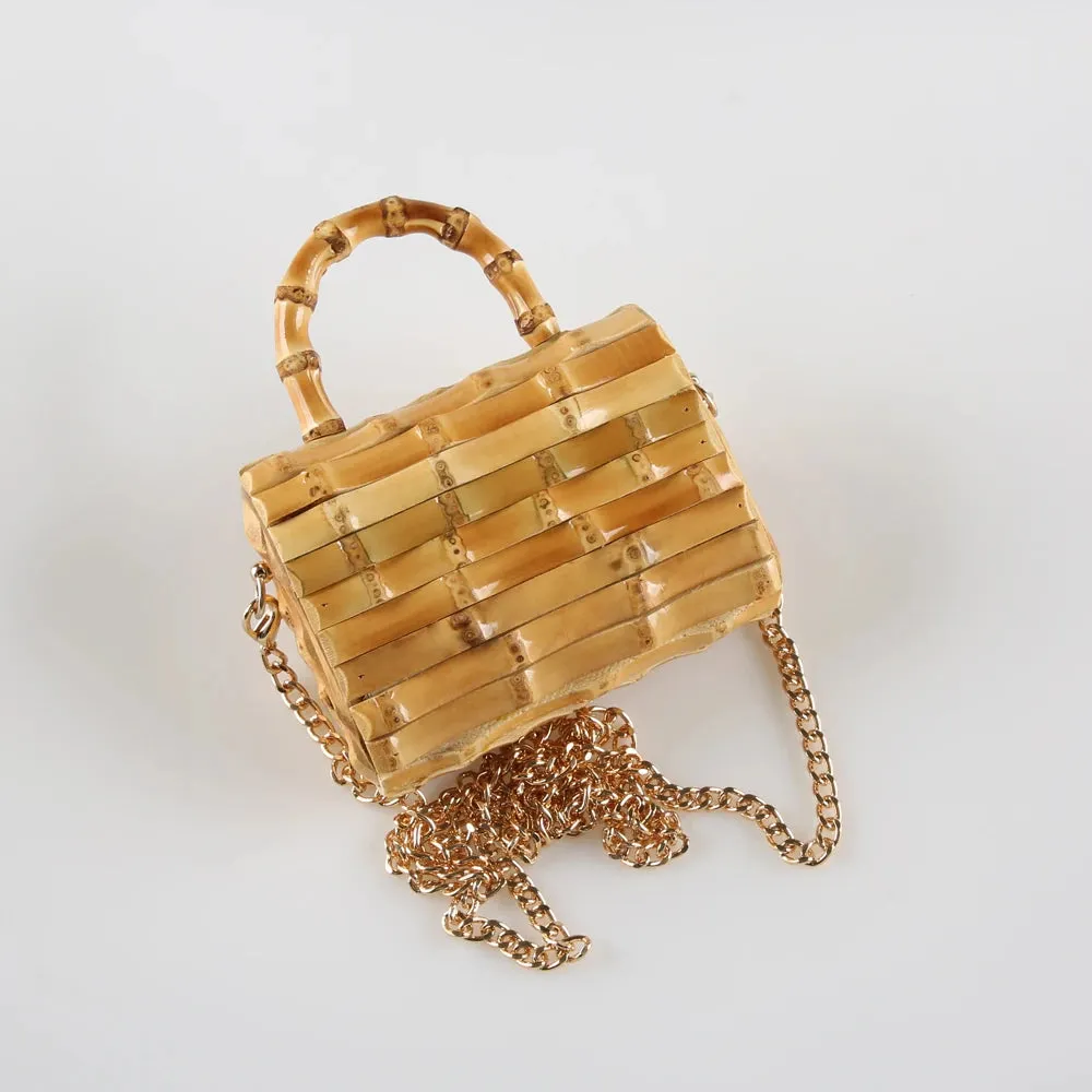 Unique Handmade Natural Wood Rattan Straw Handbag