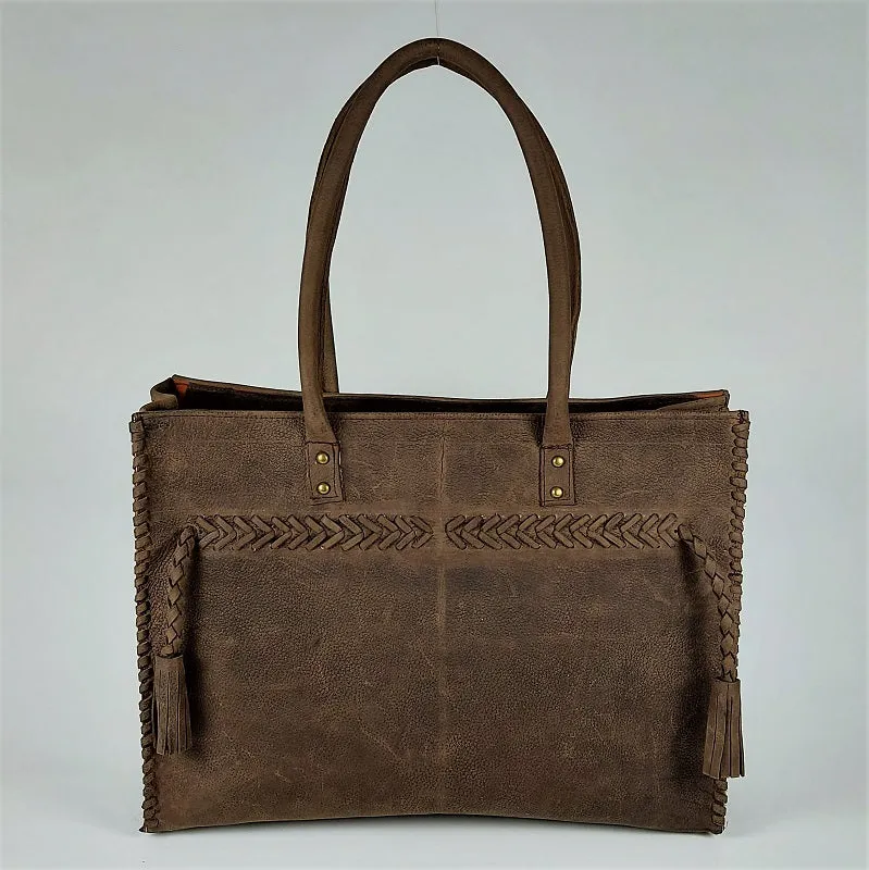 Unisex waxed leather tote bag - shoulder bag