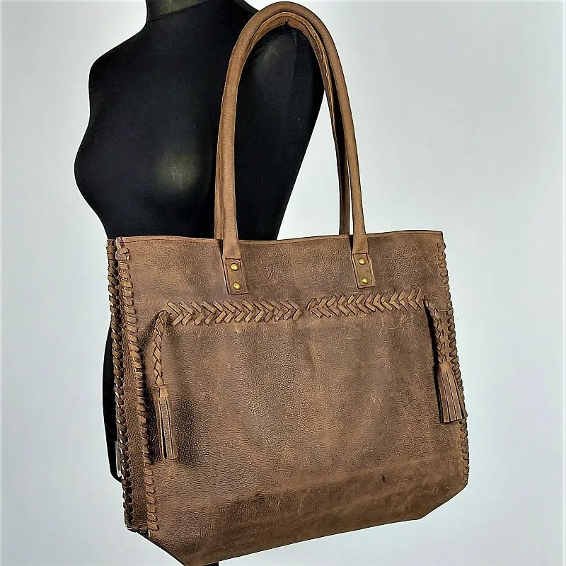 Unisex waxed leather tote bag - shoulder bag