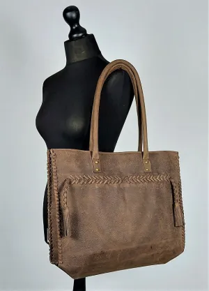 Unisex waxed leather tote bag - shoulder bag