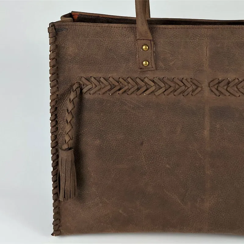 Unisex waxed leather tote bag - shoulder bag