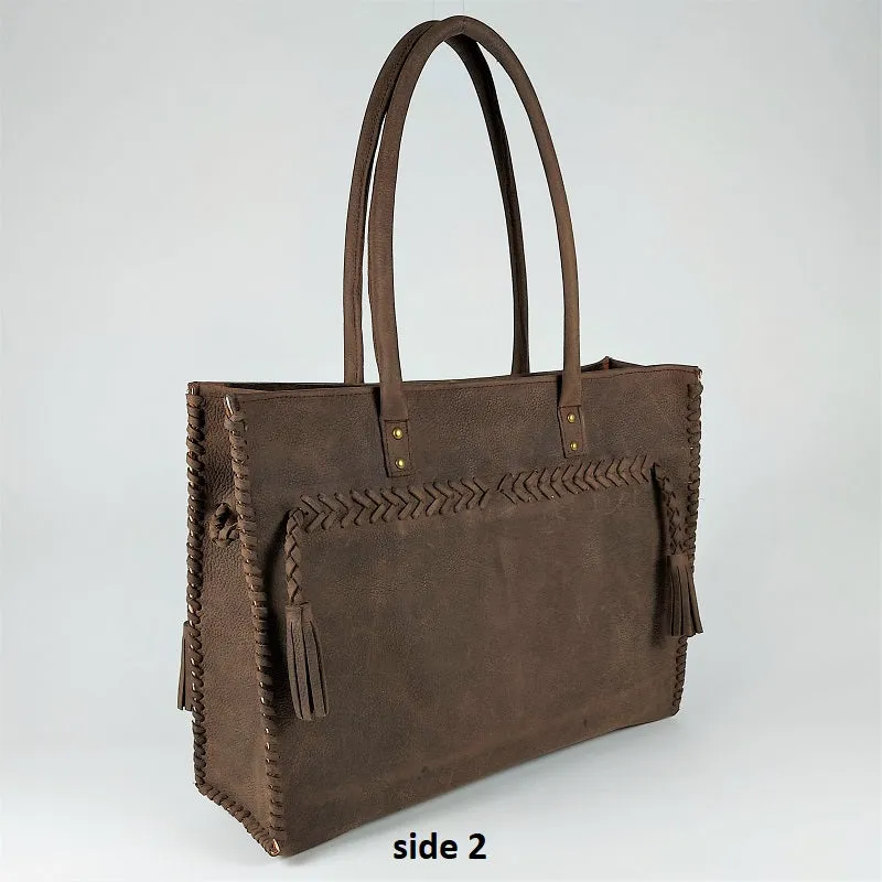 Unisex waxed leather tote bag - shoulder bag