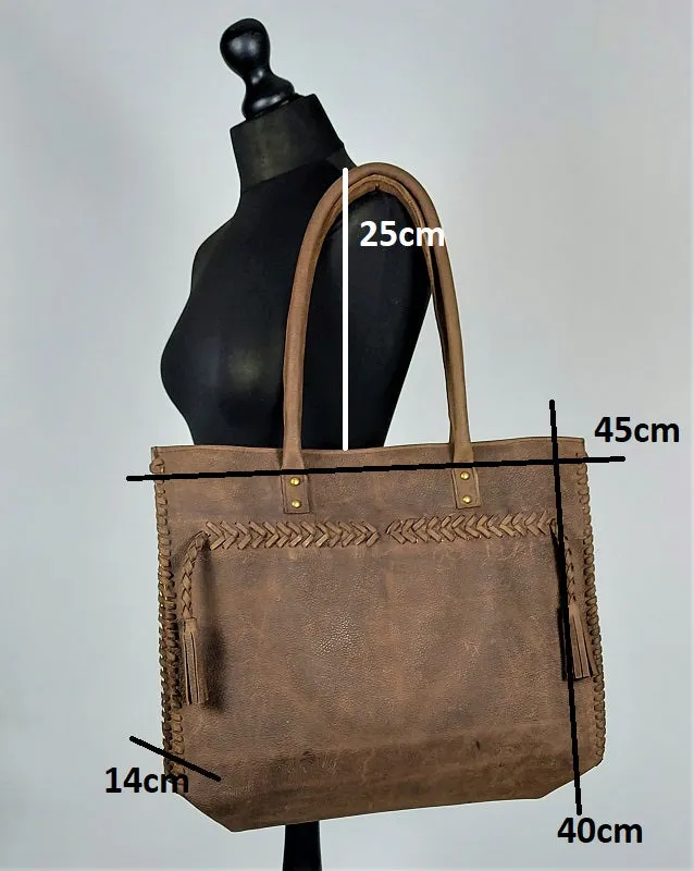 Unisex waxed leather tote bag - shoulder bag