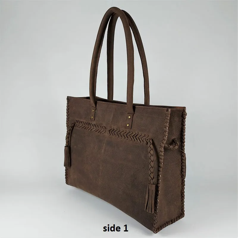 Unisex waxed leather tote bag - shoulder bag