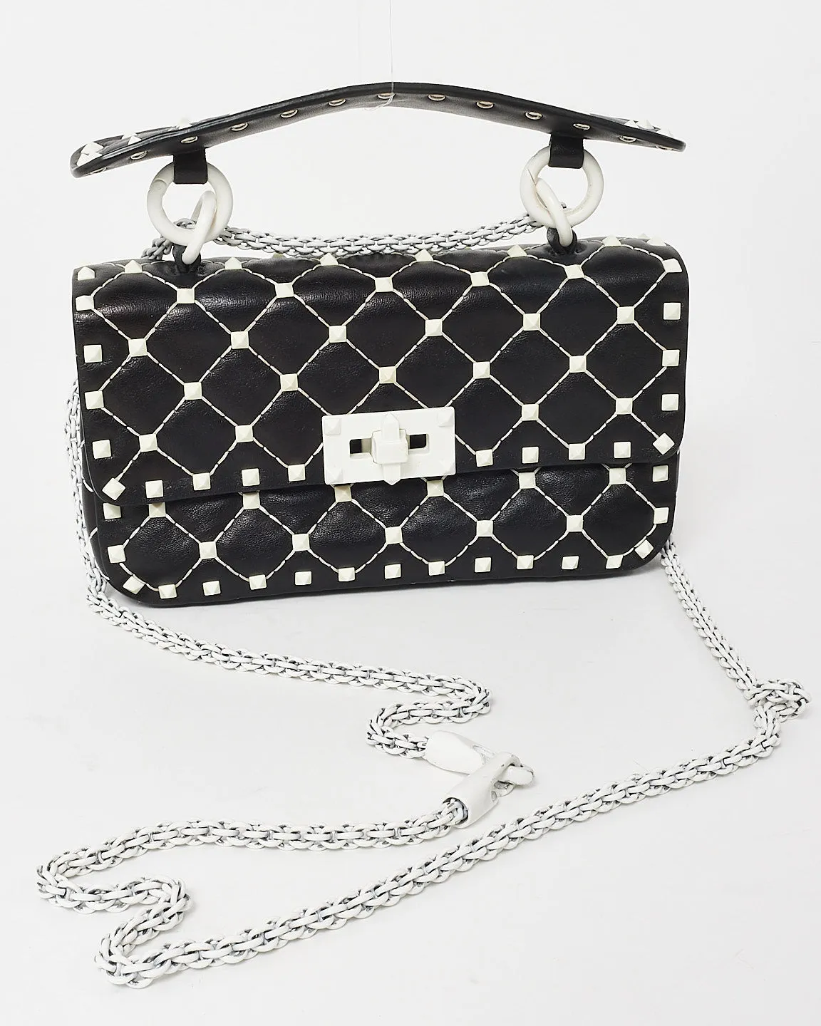 Valentino Black Leather Free White Rockstud Spike Shoulder Bag