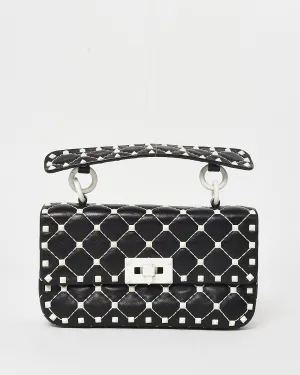 Valentino Black Leather Free White Rockstud Spike Shoulder Bag