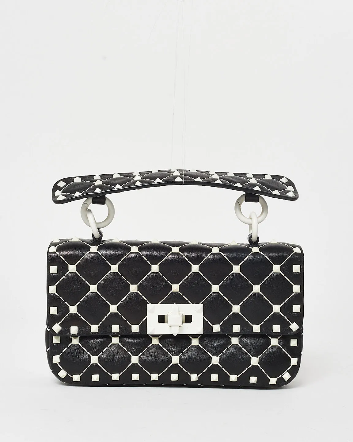 Valentino Black Leather Free White Rockstud Spike Shoulder Bag
