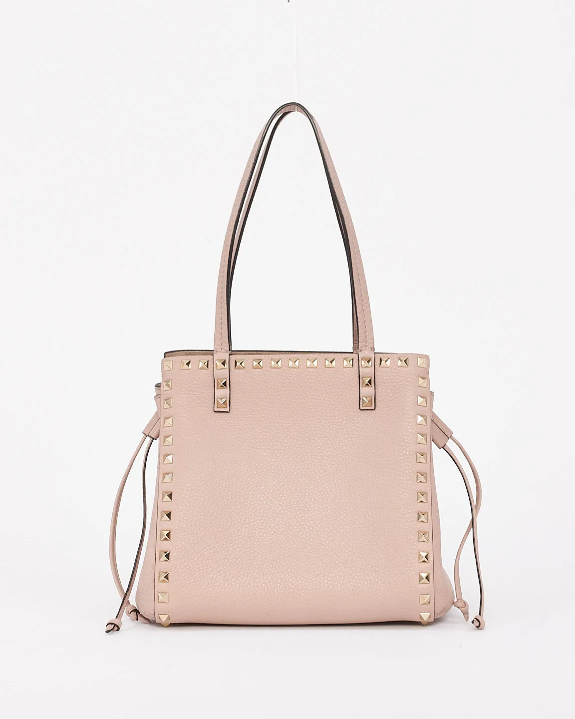 Valentino Pink Grained Leather Rockstud Drawstring Bucket Shoulder Bag