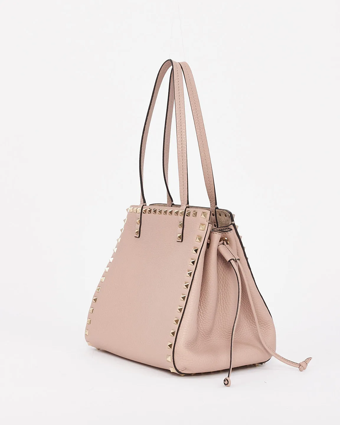 Valentino Pink Grained Leather Rockstud Drawstring Bucket Shoulder Bag