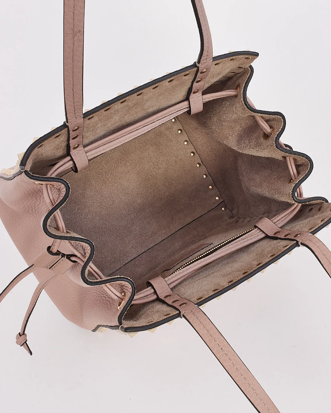 Valentino Pink Grained Leather Rockstud Drawstring Bucket Shoulder Bag