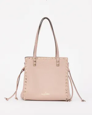 Valentino Pink Grained Leather Rockstud Drawstring Bucket Shoulder Bag