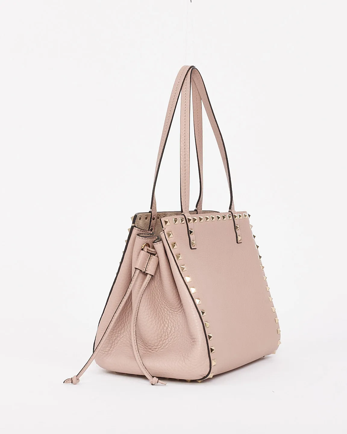Valentino Pink Grained Leather Rockstud Drawstring Bucket Shoulder Bag