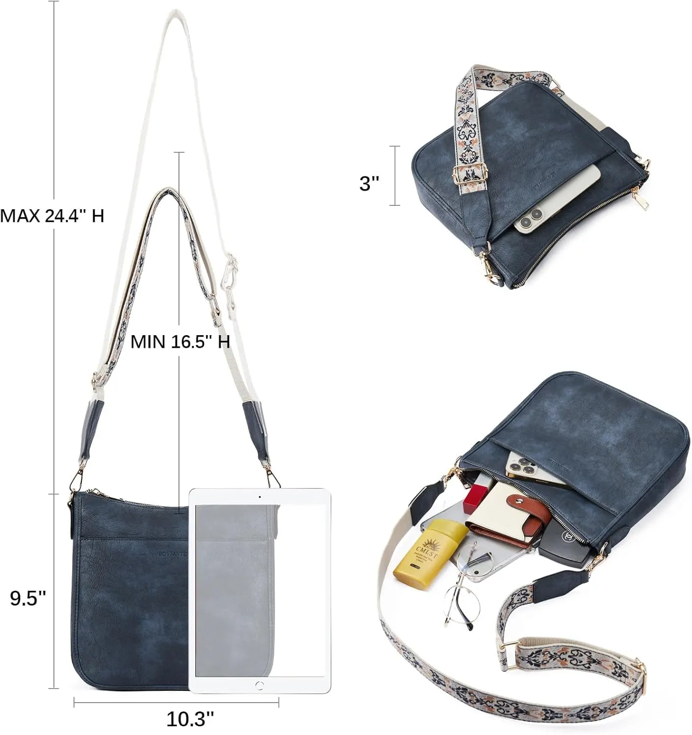 Vegan Leather Crossbody Bags for Women, Trendy Shoulder bags With Wide Shoulder Strap