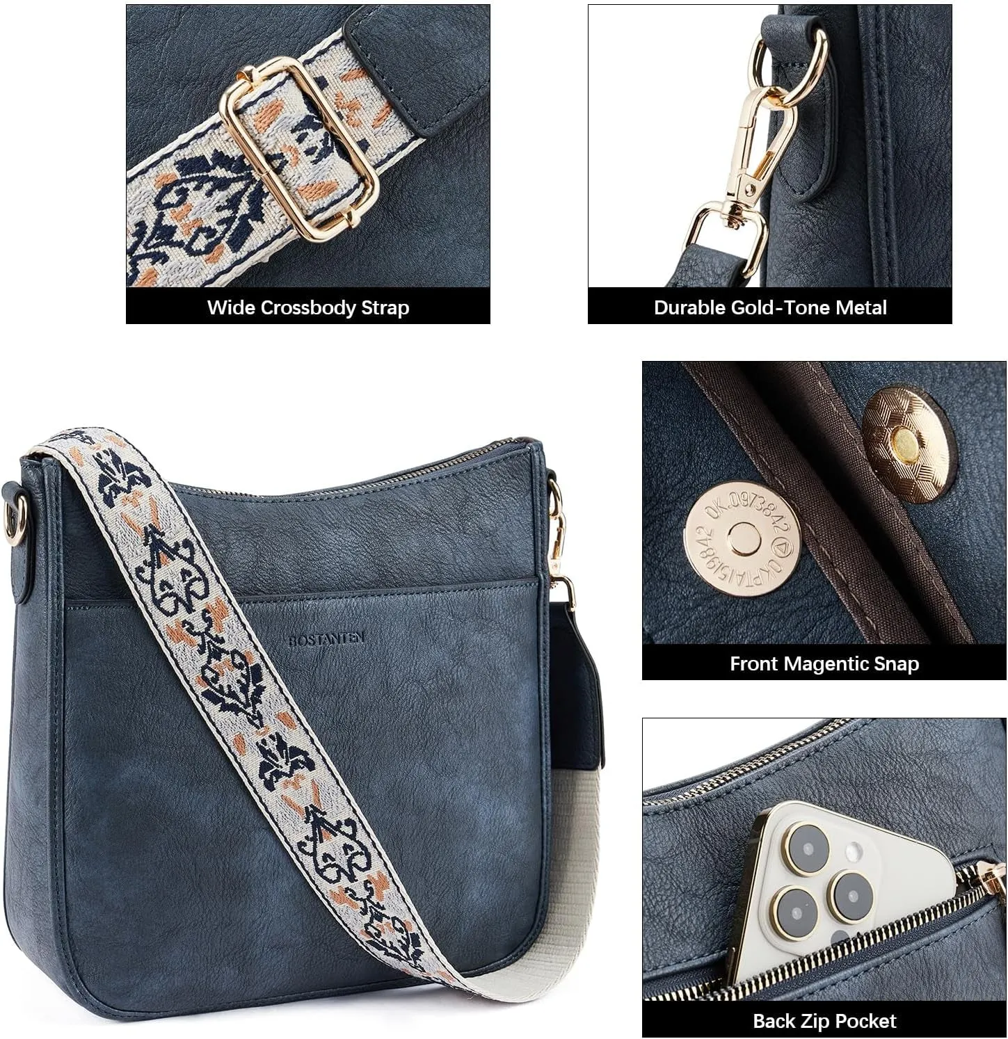 Vegan Leather Crossbody Bags for Women, Trendy Shoulder bags With Wide Shoulder Strap