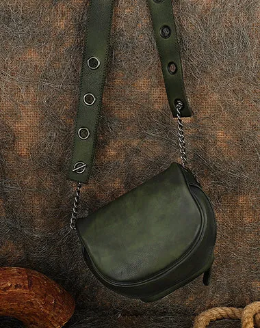 Vintage Black Gray Leather Womens Saddle Shoulder Bag Saddle Crossbody Purse for Women