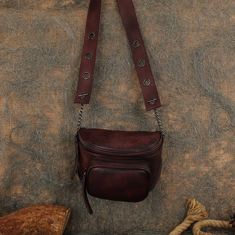 Vintage Black Gray Leather Womens Saddle Shoulder Bag Saddle Crossbody Purse for Women