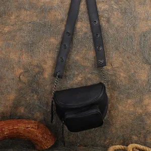 Vintage Black Gray Leather Womens Saddle Shoulder Bag Saddle Crossbody Purse for Women