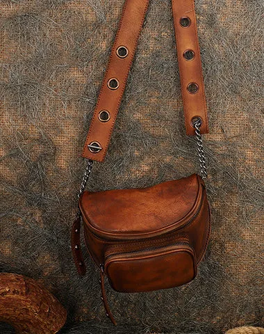 Vintage Black Gray Leather Womens Saddle Shoulder Bag Saddle Crossbody Purse for Women