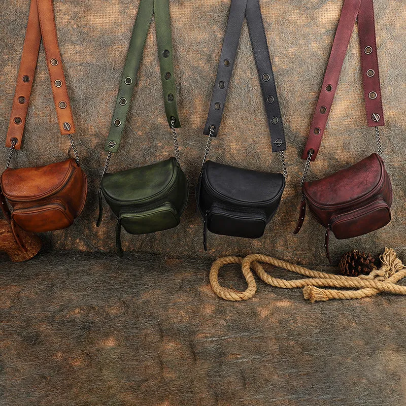 Vintage Black Gray Leather Womens Saddle Shoulder Bag Saddle Crossbody Purse for Women