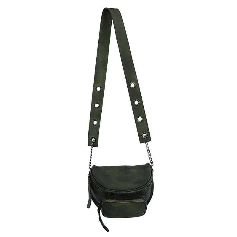 Vintage Black Gray Leather Womens Saddle Shoulder Bag Saddle Crossbody Purse for Women